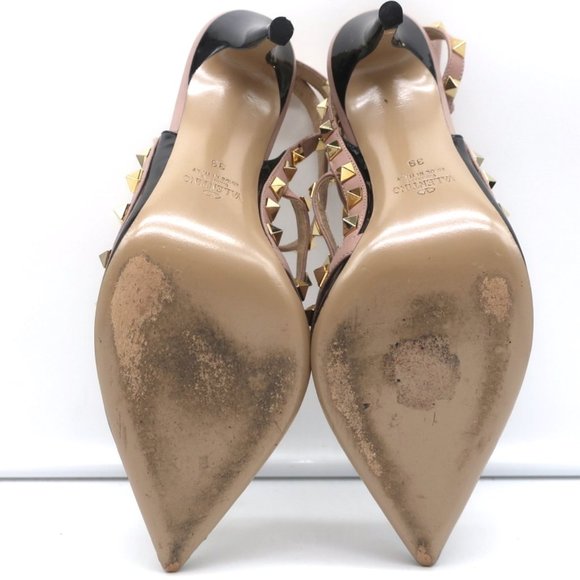 VALENTINO ROCKSTUD CAGED SLINGBACK PUMPS BLACK PATENT & POUDRE LEATHER SIZE 39 - Picture 12 of 12